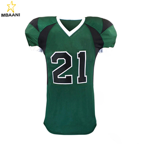 Ensemble de maillot de football américain vert pour homme MBAANI avec le numéro 21 et pantalon marron, uniforme en maille à manches courtes et col en V pour adultes - Product Image 2