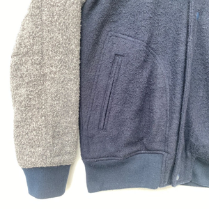 <b>Men's</b> Navy Blue <b>Fleece</b> Racer Jacket <b>Grey</b> Sleeve Color Blocking Stand Collar Zipper Closure Casual Autumn Wear - Product Image 4