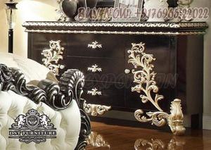 Ensemble de chambre à coucher en bois de style européen Ensemble de chambre à coucher en bois sculpté à la main en bois brillant Ensemble de chambre à coucher en bois sculpté noir blanc - Product Image 3