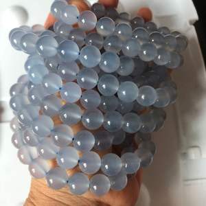 Cuentas de piedras preciosas de calcedonia azul natural, cuentas sueltas redondas de color lila para hacer joyas, pulsera y collar DIY - Product Image 1