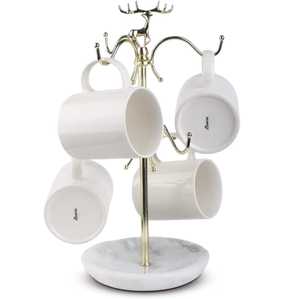 Gold Metal Mug Holder Stand with Circular Base and Six Hooks Holding Ceramic Coffee Cups Elegant <b>Kitchen</b> Organizer <b>Rack</b> - Product Image 4