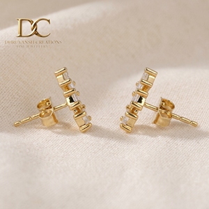 Unique Designer 14KT Solid Gold Lab Grown Diamond <b>Stud</b> <b>Earring</b> Beguette Brilliant Cut IGI Certified Women Custom Jewelry - Product Image 2