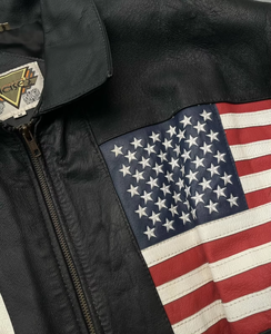 Vintage Multi Flag Leather Bomber Jacket 90s Hip Hop Streetwear Oversized Black Leather Bomber <b>Coat</b> OEM Style - Product Image 4