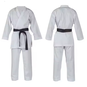 Uniforme de Karate Unisex para Adultos, 100% Algodón Transpirable, Blanco con Cinturón Negro, Corte Regular, Ropa de Artes Marciales - Product Image 1