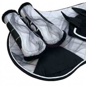 Horse Saddle Pad Ear Hood and Brushing Boots Set Breathable Cotton Quilted Anti Sweat Protective Leg Boots <b>Equestrian</b> Supply - Product Image 4