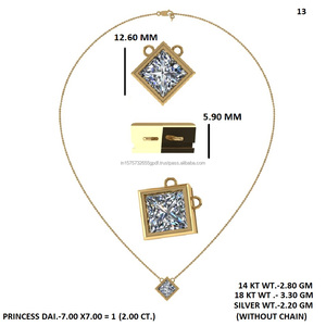 Women's 14K <b>Solid</b> <b>Gold</b> Princess Cut Diamond <b>Pendant</b> Necklace Luxury Gift Jewelry for Party - Product Image 5