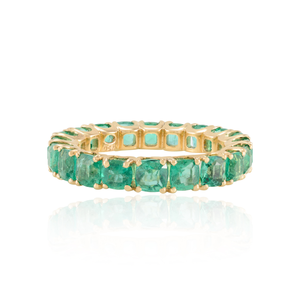 18K Gold <b>Cushion</b> Cut <b>Emerald</b> Eternity Band-IGI Certified Resizable Moissanite Ring - Product Image 2
