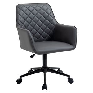 Home Office <b>Chair</b> Adjustable Height Diamond Line Design Mid Back <b>Padding</b> Armrests and 360 Wheels in Dark Grey - Product Image 1