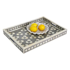 Handmade Rectangular Wood Serving Tray With <b>Mosaic</b> Inlay Pattern For Home Decoration Antique Style Decorative Tray - Product Image 1