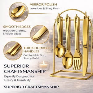 Juego de Cubiertos de Acero Inoxidable de Lujo Moderno de 24 Piezas con Soporte, Acabado Espejo, Premium y Duradero, Cuchara, Tenedor y Cuchillo para Comedor - Product Image 5