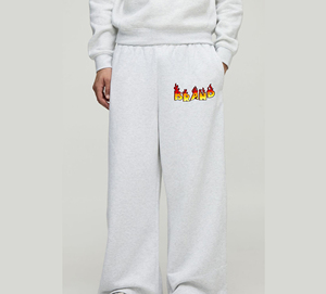 Pantalon de survêtement gris vintage délavé à l'acide pour homme, coupe droite, taille élastique, imprimé flamme, décontracté, coupe ample, pour l'automne - Product Image 4
