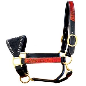 Licol de cheval en cuir véritable d'alligator rouge, orné à la main et clouté, de style western premium, avec quincaillerie en laiton réglable, vente en gros OEM - Product Image 4