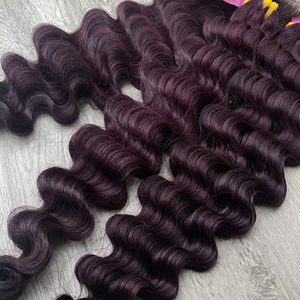 Lots de Cheveux Humains Vietnamiens Ondulés Profonds Bordeaux Foncé, Qualité Super Double Drawn, avec Closure Personnalisée, Prix de Gros Direct Usine - Product Image 4