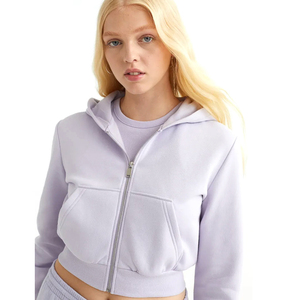 Sudadera con Capucha Corta de Lona Hecha a Medida para Mujer, Transpirable, Diseño de Hombros Caídos, Cuello con Capucha, Logotipo Frontal, Estilo Casual para Otoño - Product Image 5