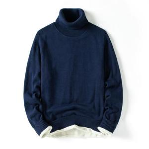 Pull col roulé 100 % coton pour homme, couleur unie, tricot épais, chaud pour l'hiver, anti-boulochage, manches longues, logo frontal - Product Image 4