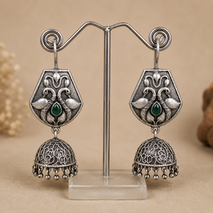 Latest Design Oxidized <b>Silver</b> Bollywood Jhumka Earrings with Bezel Setting Dangler Handmade Women Jewelry Wholesale Supply - Product Image 1