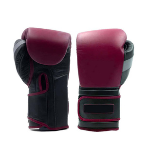 Gants de boxe en cuir bordeaux et noir avec fermeture Velcro et sangle de poignet réglable pour adultes – Équipement d'entraînement - Product Image 6