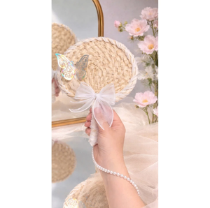 Abanico de mano para boda, de bambú y ratán, colorido, con lazo y decoración de perlas, venta al por mayor de fábrica de Vietnam, suministro personalizado - Product Image 4