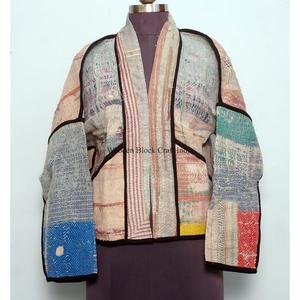 Assorted Indian Handmade Women's Vintage <b>jacket</b> with mandarin collar Beautiful <b>Kantha</b> Patchwork Multi-Color <b>jacket</b> for Parties - Product Image 6