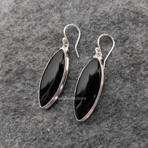 Stylish 925 Sterling Silver Bohemian Style Black <b>Onyx</b> Long Dangle <b>Earrings</b> Women's Marquise Shape Wedding Party Jewelry - Product Image 3