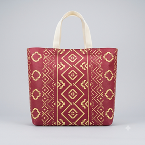 Bolsa de tela no tejida roja ecológica con estampado étnico tradicional personalizado, impresa con serigrafía y sellada con calor, para mujer - Product Image 1