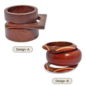 Bracelets artisanaux en bois de Sisso et de Bloodwood – Ensemble de bijoux en bois poli à la cire de teck pour femmes - Product Image 2