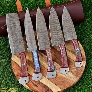Handmade Carbon Steel Chef <b>Knife</b> <b>Set</b> 5-Piece Razor <b>Sharp</b> Forged Customizable Sustainable Multifunction Wood Handle Custom Logo - Product Image 1