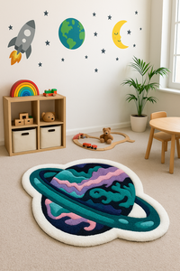 Tapis moderne style planète spatiale, tufté à la main, vert et noir, forme arrondie, pour salon, chambre, pique-nique, décoration intérieure, cadeau - Product Image 4