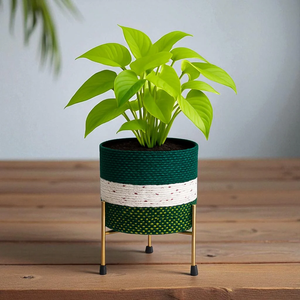 Pot de fleurs métallique doré, opulent et éclatant, sur un support en fer noir moderne et élégant, disponible à prix de gros. - Product Image 2
