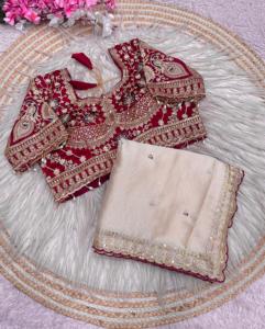 Sari de seda Rangoli para fiesta nupcial con bordado de lentejuelas y Butti de lentejuelas en el cuerpo, con blusa cosida. - Product Image 1