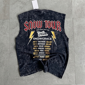 Snow <b>Tour</b> Sleeveless <b>T</b>-<b>Shirt</b> Men's O-Neck Cotton Street Style Printed Vest Regular Fit Letter Pattern Front Logo - Product Image 4
