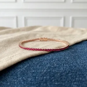 Natural <b>Ruby</b> 14K Solid Rose Gold Round Cut Gemstone Tennis <b>Bracelet</b> 2mm Stone Size Trendy Wedding Gift - Product Image 4