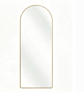 <b>Arched</b> Full Length Metal <b>Framed</b> Decorative Glass Wall Mirror LED Display Screen Gold Finish Customizable Thickness Wall Mounted - Product Image 1