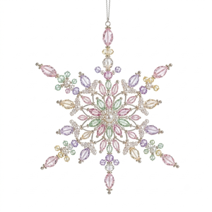 Ornement de Noël flocon de neige perlé pastel fait main en cristal et perles, décoration suspendue pour sapin de Noël - Product Image 2