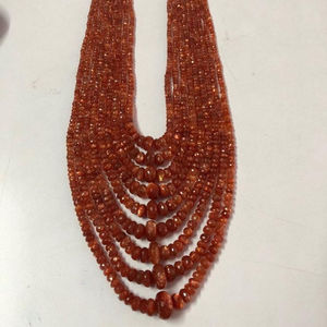 Collier en pierres semi-précieuses naturelles certifiées IGI, perles rondes facettées en pierre de soleil naturelle de 3 mm et 5 mm, orange/marron, pour la création de bijoux - Product Image 3