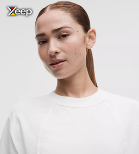 เสื้อยืดผู้หญิง XEEP แบบลำลอง น้ำหนักเบา เหมาะสำหรับออกกำลังกาย ผลิตจากผ้าโพลีเอสเตอร์/คอตตอน ทรงหลวม แขนสั้น ระบายอากาศได้ดี คอวี สีพื้น - Product Image 4