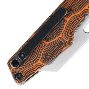 Navajas Plegables con Mango en Espiral Naranja y Negro y Hoja Plateada con Ranura de Apertura con el Pulgar para Uso Diario y Tareas de Corte al Aire Libre - Product Image 5