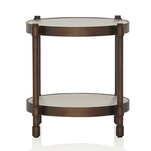 Casted Glass Top <b>Side</b> <b>Tables</b> 2 Teir Metal bases <b>Side</b> <b>Tables</b> Modern Round Metal <b>Side</b> <b>Table</b> with Tempered Glass Top and <b>Storage</b> - Product Image 2