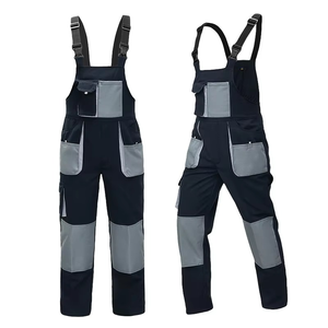 Men's Polyester <b>Work</b> Coverall Bib Overalls With Multiple Pockets Abrasion Resistant <b>Black</b> And Gray Utility <b>Pants</b> - Product Image 1