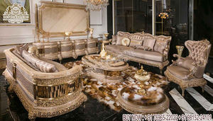 Juego de sofá de madera de teca de 8 plazas tallado pesado clásico juego de sofá pulido dorado de madera de teca de lujo para sala de estar sofá tallado de gama alta - Product Image 5