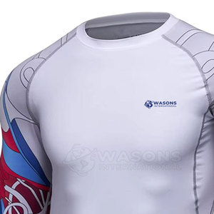 Chemise de compression moderne pour hommes, fabriquée en tissu élastique performant en spandex/polyester, respirant et à séchage rapide pour la course à pied et l'entraînement - Product Image 3