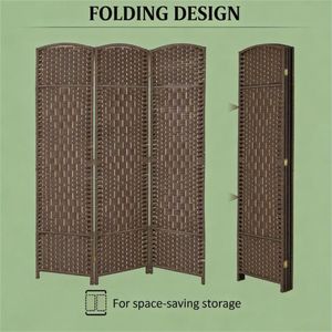Paravento Pieghevole Marrone a 3 Pannelli, Pratico Divisorio per Privacy e Separazione Ambienti - Product Image 2