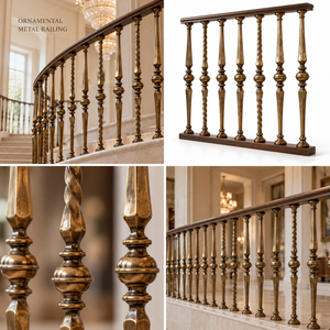 Barandilla de Escalera Metálica Ornamental de Bronce Clásico con Balaustres Trenzados para Villas, Hoteles e Interiores Elegantes - Product Image 5