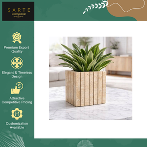 Pot de fleurs miniature en pierre de travertin naturelle de qualité supérieure, luxueux, écologique, pour décoration de jardin extérieur, avec système d'arrosage automatique et trou de drainage - Product Image 6