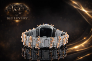 Montre personnalisée avec design à épines, pavé de moissanite bicolore or rose, cadran carré, mouvement automatique, bijoux de luxe hip-hop pour homme - Product Image 3