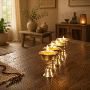 Support de bougie Diya en laiton massif, lampe à huile traditionnelle pour la Puja hindoue, la méditation, l'autel, le temple domestique, la décoration spirituelle, la décoration de festival - Product Image 5