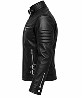 Blouson moto homme en cuir véritable noir, coupe ajustée, fermeture éclair, col montant, style motard, pour l'automne