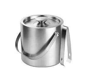 Seau à glace isotherme en acier inoxydable à double paroi de 3 L avec pelle pour bar à cocktails, seau à glace en métal pour congélateur avec couvercle - Product Image 1