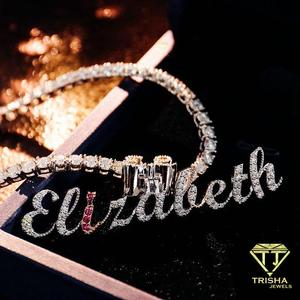 Premium Lab Grown Diamond Elizabeth Pendant Custom <b>Name</b> Cursive Design Luxury Sparkling Statement Jewelry For Wholesale Buyers - Product Image 3