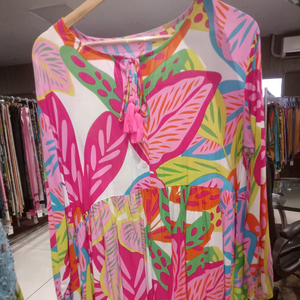 ชุดคุร์ตีผ้าฝ้ายพิมพ์ลายใบไม้เขตร้อน สไตล์โบฮีเมียน สำหรับฤดูร้อน ใส่ไปชายหาดได้ ทรงหลวม ยืดหยุ่น ผูกเชือกแบบพู่ห้อย สวมใส่สบายๆ เหมาะสำหรับวันพักผ่อน น้ำหนักเบา ระบายอากาศได้ดี - Product Image 1